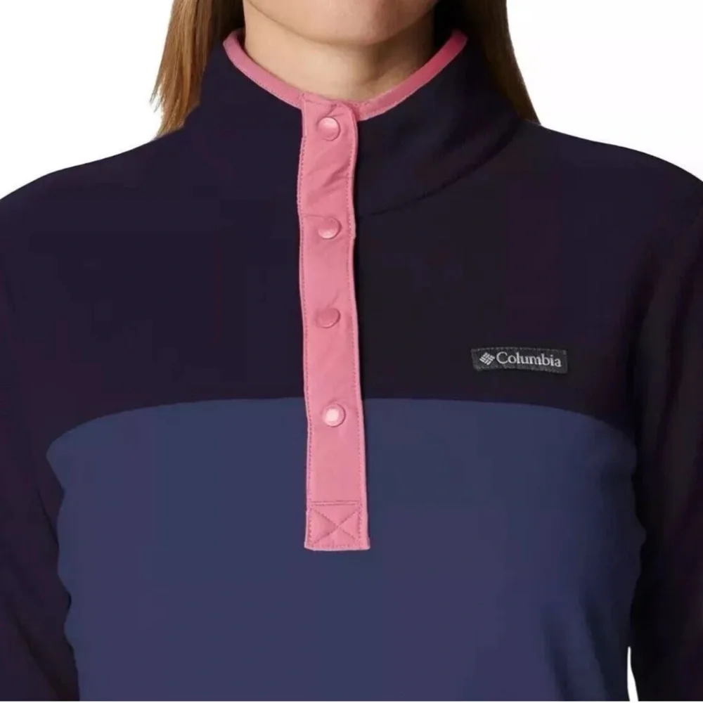 Columbia Ladies' Snap Fleece Pullover Nocturnal Dark/Camellia Rose Medium NWT - Picture 2 of 14